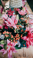 bouquet of flowers in a vase decorated on a table