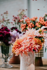 Colorful flowers in vases