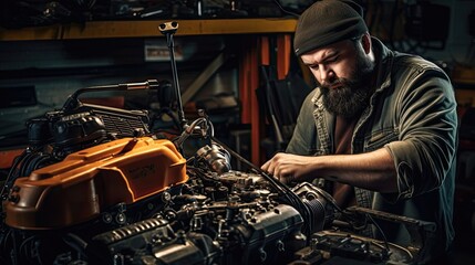 Technician focuses on inspecting and repairing the car's cooling system, addressing potential leaks, blockages. Generated by AI.