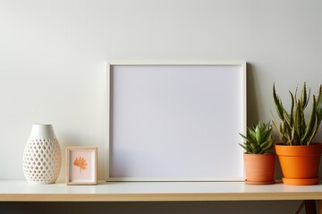 Photo frame on wall with living room setting.