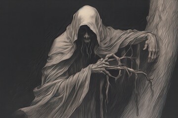 Guiding Souls to the Afterlife: Reaper's Embrace - A Mysterious Figure Cloaked in Shadows, generative AI