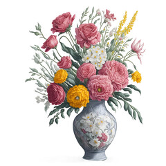 Realistic vase of watercolor beautiful Bouquets flowers clipart, Wreaths, Drops and Elements