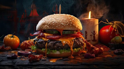 Creepy Halloween burger with black Friday flavors, a hauntingly good deal.