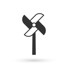 Grey Pinwheel toy icon isolated on white background. Windmill toy icon. Vector