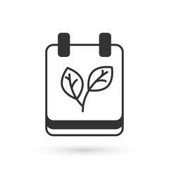 Grey Calendar with autumn leaves icon isolated on white background. Vector