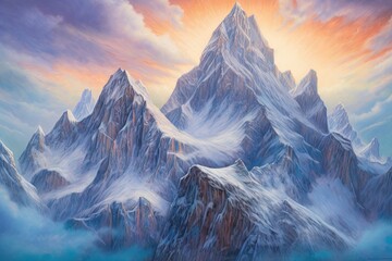 Awe-Inspiring Adventure: Peaks of Wonder and Majestic Mountains Rising High with Snowy Summits Kissing the Azure Sky, generative AI