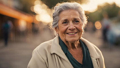 Elderly lady outdoors with copy space ai generated