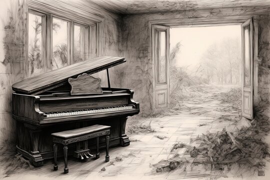 Drawing Emotions: Melancholic Piano Sonata - Fingers Gliding Effortlessly Across Ivory Keys, generative AI