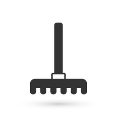 Fototapeta premium Grey Garden rake icon isolated on white background. Tool for horticulture, agriculture, farming. Ground cultivator. Housekeeping equipment. Vector