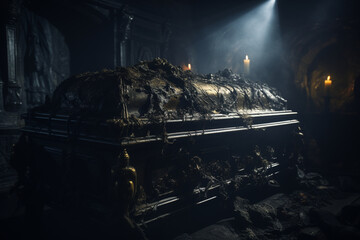 Coffin Resting in a Dark Chamber 