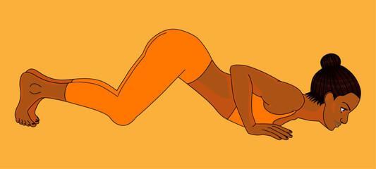 woman in orange uniform doing yoga