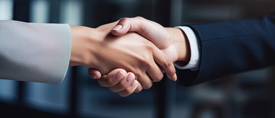 Handshake between businessman and businesswoman to agree a deal