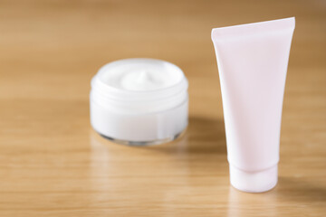 cosmetic branding concept  cream bottle, beautiful cosmetic packaging product and blank space for text or for mockup