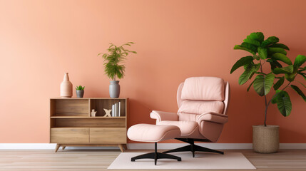 a wood cabinet in a lively living room interior decor ai generated