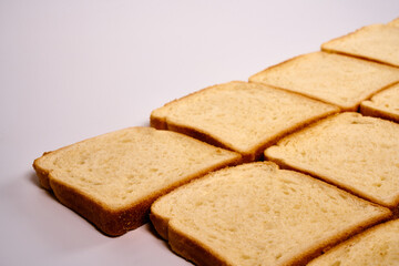 Slices of toast bread on a white background.