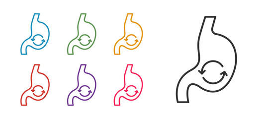 Set line Human stomach health icon isolated on white background. Set icons colorful. Vector