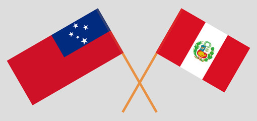 Crossed flags of Samoa and Peru. Official colors. Correct proportion