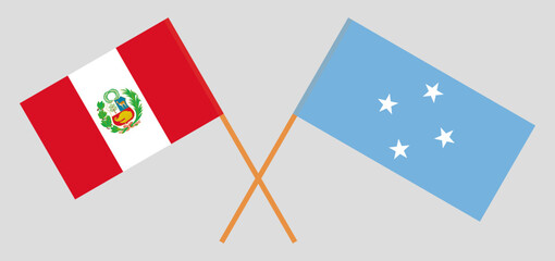 Crossed flags of Peru and Micronesia. Official colors. Correct proportion