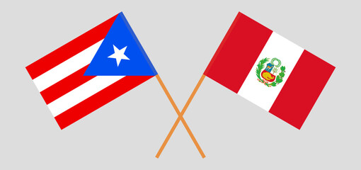 Crossed flags of Puerto Rico and Peru. Official colors. Correct proportion