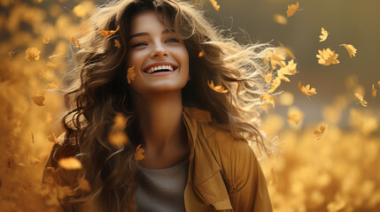 beautiful woman enjoying a sunny autumn day. Generative AI