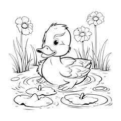 Baby Duck Swimming Coloring Pages Drawing For Kids