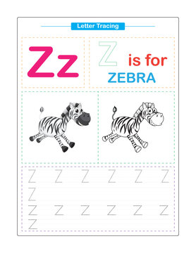 Uppercase and Lowercase. Cute children. Colorful ABC alphabet tracing. Practice worksheet for kids. Learning English vocabulary and handwriting. Letter Trace. Vector illustration