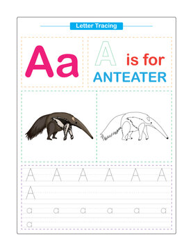 Uppercase and Lowercase. Cute children. Colorful ABC alphabet tracing. Practice worksheet for kids. Learning English vocabulary and handwriting. Letter Trace. Vector illustration
