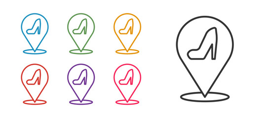 Set line Woman shoe with high heel icon isolated on white background. Set icons colorful. Vector