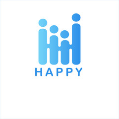 happy family Logo. Blue Rounded Line Linked Human Icon. Usable for Teamwork and Family Logos. Flat Vector Logo Design Template Element