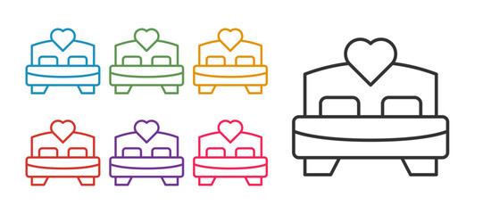 Set line Bedroom icon isolated on white background. Wedding, love, marriage symbol. Bedroom creative icon from honeymoon collection. Set icons colorful. Vector