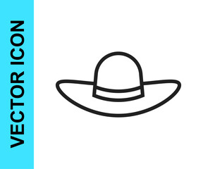 Black line Elegant women hat icon isolated on white background. Vector