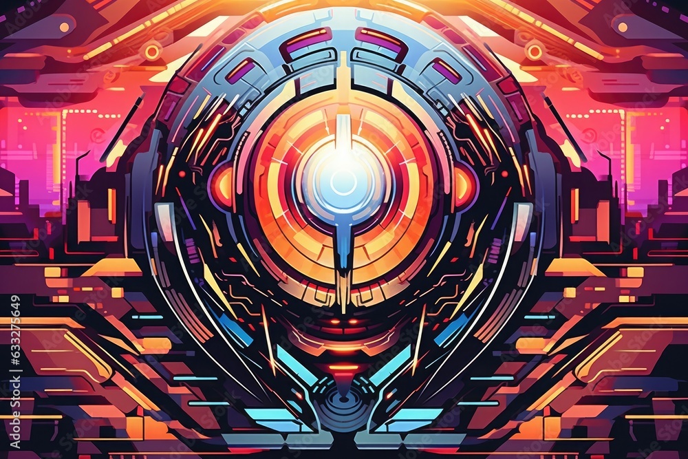 Aufkleber abstract futuristic visual design with shiny circles on dark background.