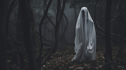 Scary ghost lurking in the woods