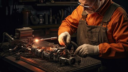 Auto technician skillfully checks and repairs the car's transmission, contributing to improved gear functionality and enhancing overall driving dynamics. Generated by AI.