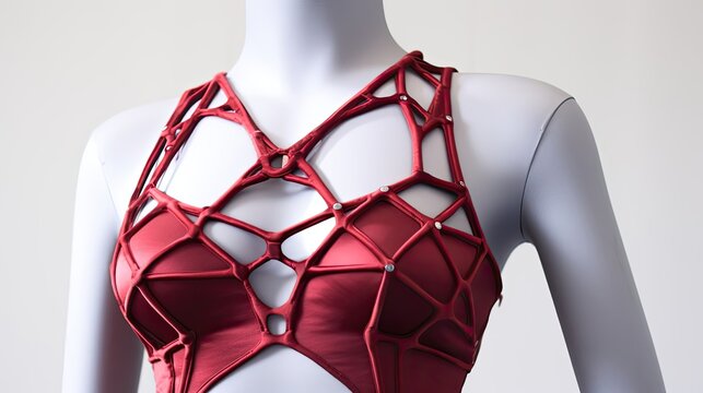 Bold and daring side with this cut-out bralette adorned with intricate strappy details, a provocative and alluring choice that exudes confidence and style. Generated by AI.