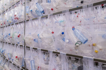 discarded plastic bottles on storage racks