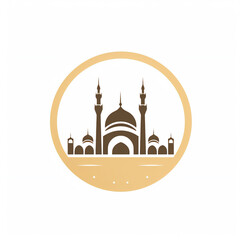 Fototapeta premium mosque logo with dome and minaret and circle frame, create using Generative AI