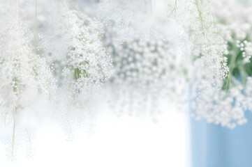 Enchanted Baby's Breath Vision Elegance in Soft Blur with Copy Space - A Mockup Template for Mesmerizing and Stunning Exhibits Generative AI