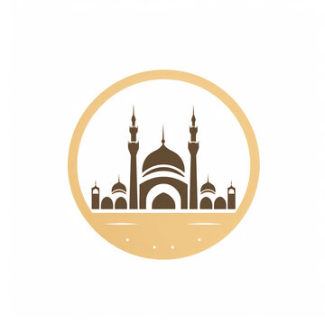 mosque logo with dome and minaret and circle frame, create using Generative AI