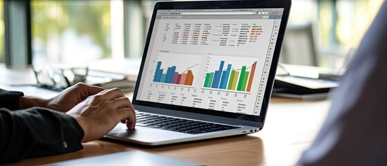 Business person working on laptop to build management reports for corporate business job