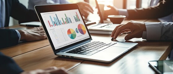 Business person working on laptop to build management reports for corporate business job