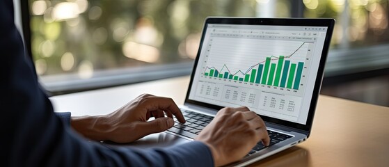 Business person working on laptop to build management reports for corporate business job