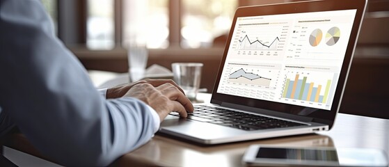 Business person working on laptop to build management reports for corporate business job