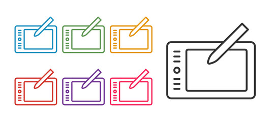 Set line Graphic tablet icon isolated on white background. Set icons colorful. Vector