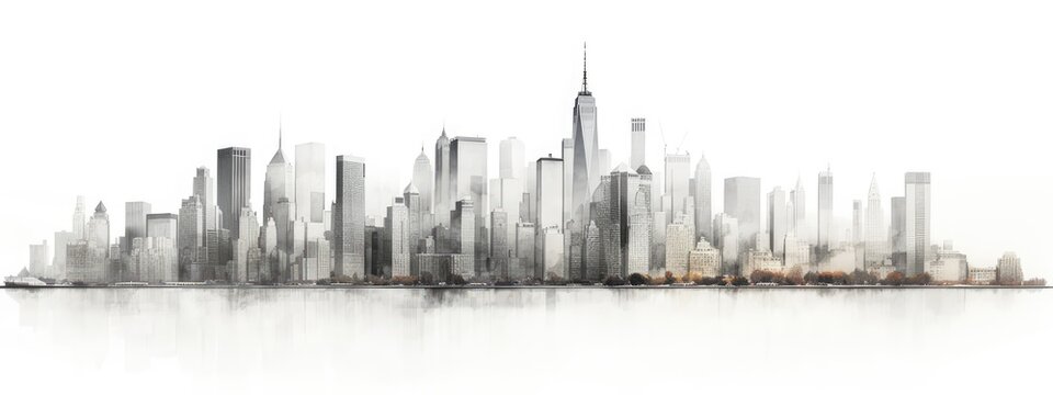 World Trade Center and skyscraper, high-rise buildings on a white background. Created with Generative AI technology.