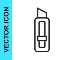 Black line Stationery knife icon isolated on white background. Office paper cutter. Vector