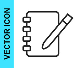Black line Notebook icon isolated on white background. Spiral notepad icon. School notebook. Writing pad. Diary for school. Vector