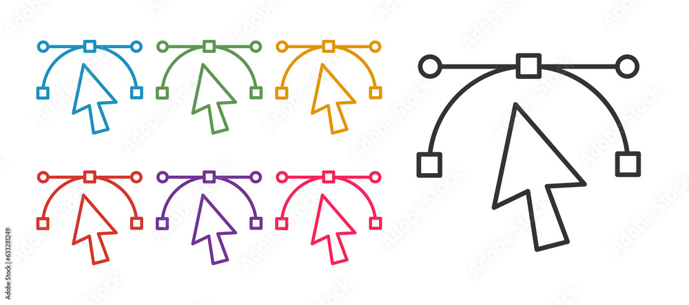 Aufkleber set line bezier curve icon isolated on white background. pen tool icon. set icons colorful. vector
