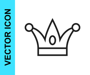 Black line Jester hat with bells isolated on white background. Clown icon. Amusement park funnyman sign. Vector