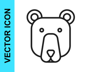 Black line Bear head icon isolated on white background. Vector
